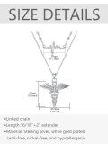 wholesale 925 Sterling Silver Heartbeat & Caduceus Necklace with CZ Stones - Nurse Doctor Medical Student Graduation Gift-0-1