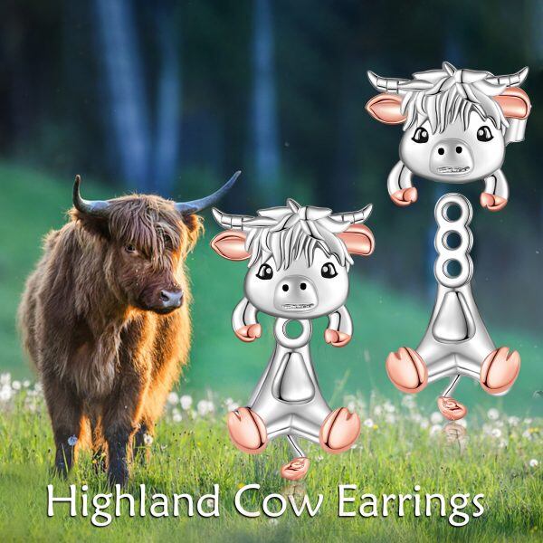 Sterling Silver Highland Cow Jacket Earrings-4