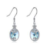 wholesale 925 Sterling Silver Blue Moonstone Dragonfly Filigree Drop Earrings- Rhodium Plated