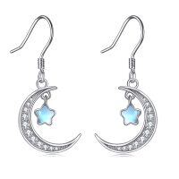 wholesale 925 Sterling Silver Crescent Moon & Star Opalite Stone Dangle Earrings for Women- Rhodium Plated