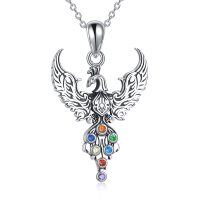 wholesale 925 Sterling Silver Rainbow Stone Phoenix Pendant Necklace for Women- Oxidized/Oxidised