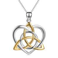 wholesale 925 Sterling Silver Celtic Knot Heart Pendant Necklace for Women- Rhodium And Gold Plated