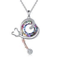 wholesale 925 Sterling Silver Nurse Theme Rainbow Crystal Pendant Necklace for Women- Rhodium And Rose Gold Plated