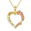 wholesale 14K Gold & 14K Rose Gold Heart with Rose and I love you Engraved Charm Pendant Necklaces for Women - Adjustable Chain Length (18-20)-0-0