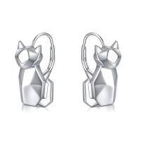 wholesale 925 Sterling Silver Origami Cat Hoop Earrings for Women - Fashion Jewelry- Rhodium Plated
