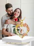 wholesale 14K Gold & 14K Rose Gold Heart with Rose and I love you Engraved Charm Pendant Necklaces for Women - Adjustable Chain Length (18-20)-0-2