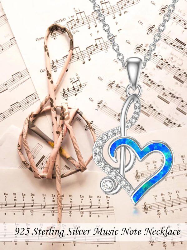 Sterling Silver Opal Musical Note Pendant Necklace-2