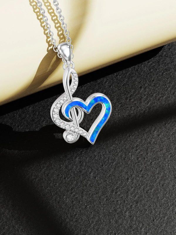 Sterling Silver Opal Musical Note Pendant Necklace-3