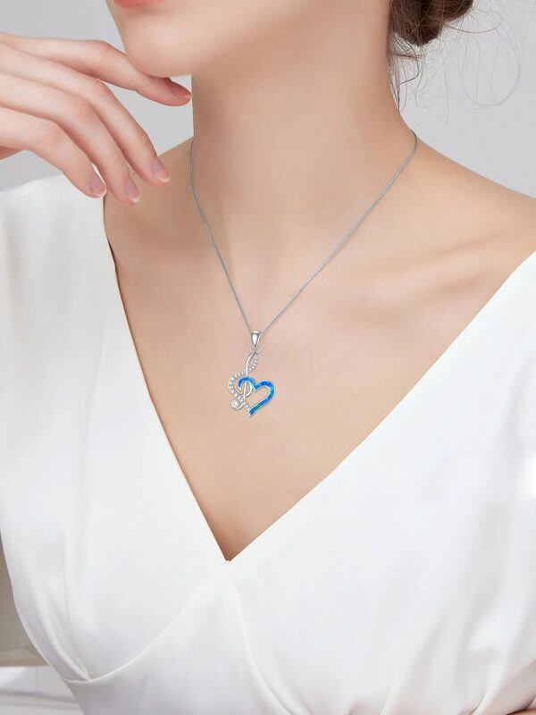 Sterling Silver Opal Musical Note Pendant Necklace-5