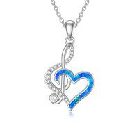 wholesale 925 Sterling Silver Blue Opal Treble Clef & Heart Pendant Necklace for Women Sports s- Rhodium Plated