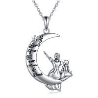wholesale 925 Sterling Silver Mother and Daughter Crescent Moon Pendant Necklace with Engraved Message I Love You to the Moon & Back - Perfect Gift for Mom or Grandma- Oxidized/Oxidised