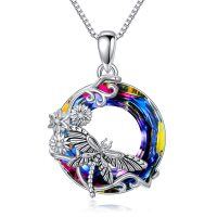 wholesale 925 Sterling Silver Rainbow Crystal Dragonfly Pendant Necklace for Women- Rhodium Plated