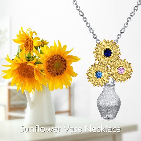 Sterling Silver Sunflower Pendant Necklaces-4