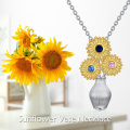wholesale 925 Sterling Silver Flower Bouquet Pendant Necklace with Crystal Stones for Women Gifts-0-4