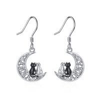 wholesale 925 Sterling Silver Moon & Cats Drop Earrings for Women - Wholesale  Set- Rhodium Plated