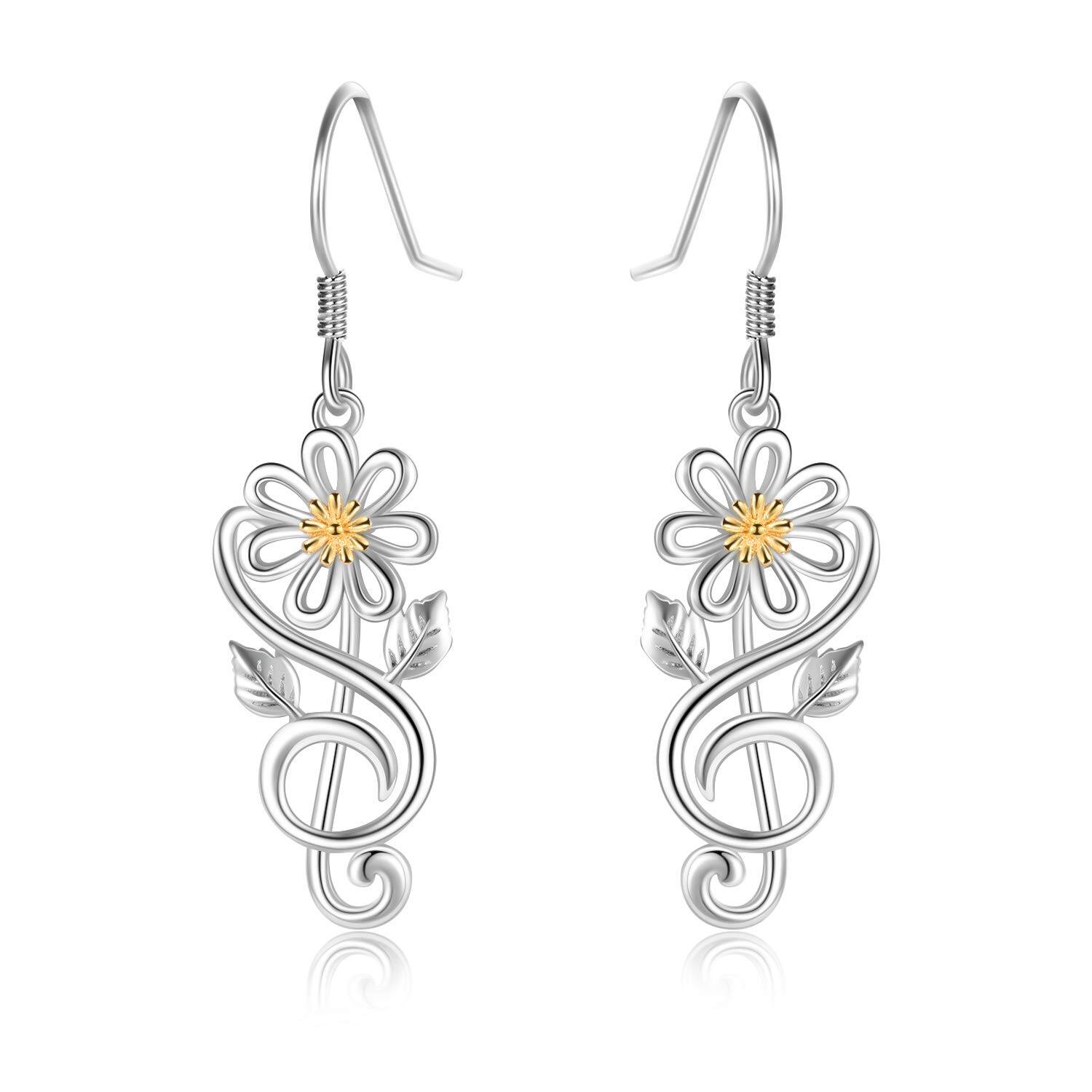 Sterling Silver Daisy Earrings - Rhodium And Gold Plated- Rhodium And Gold Plated