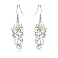 wholesale 925 Sterling Silver Daisy Treble Clef Hook Earrings for Women- Rhodium And Gold Plated