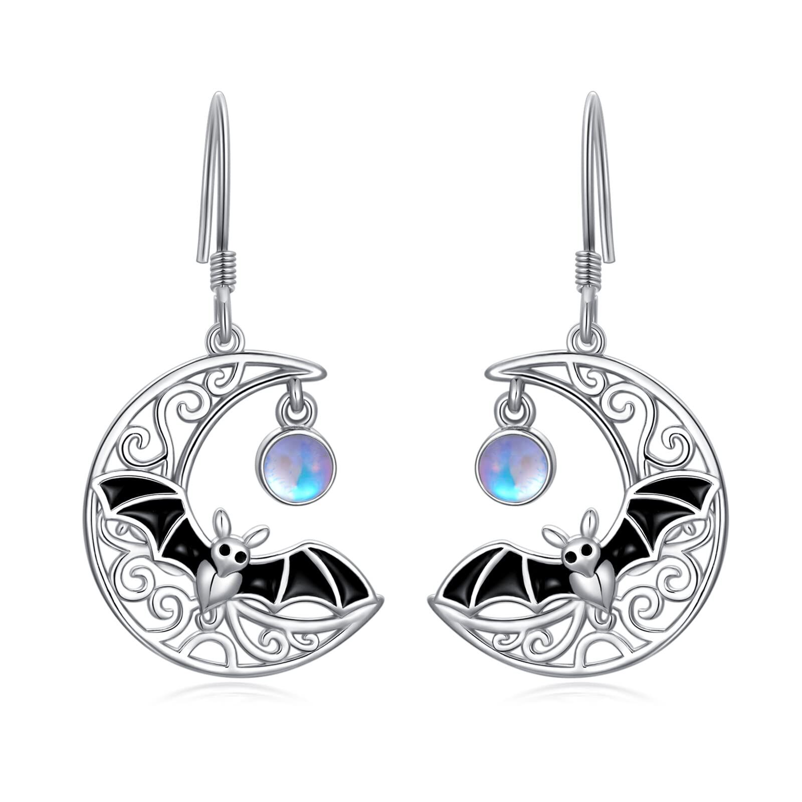 Sterling Silver Animal Dangle Earrings Cat Bunny Panda Ladybug Dragon Bat Spider Drop Charm Jewelry for Women Girls - Rhodium Plated- Rhodium Plated