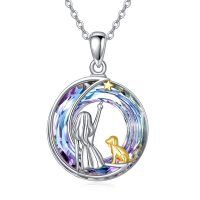 wholesale 925 Sterling Silver 925 Girl and Dog Crystal Pendant Necklace for Women- Rhodium And Gold Plated