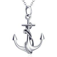 wholesale 925 Sterling Silver Polished Anchor & Rope Tree of Life Pendant Necklaces for Men/Women - Nautical Style Jewelry- Rhodium Plated