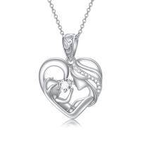 wholesale 925 Sterling Silver Heart Mother & Child Pendant Necklace with Cubic Zirconia - Wholesale Jewelry for Women- Rhodium Plated