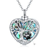wholesale 925 Sterling Silver Heart Shaped Abalone Shell Tree of Life Paw Print Keepsake Pendant Necklace for Ashes Memorial s- Rhodium Plated