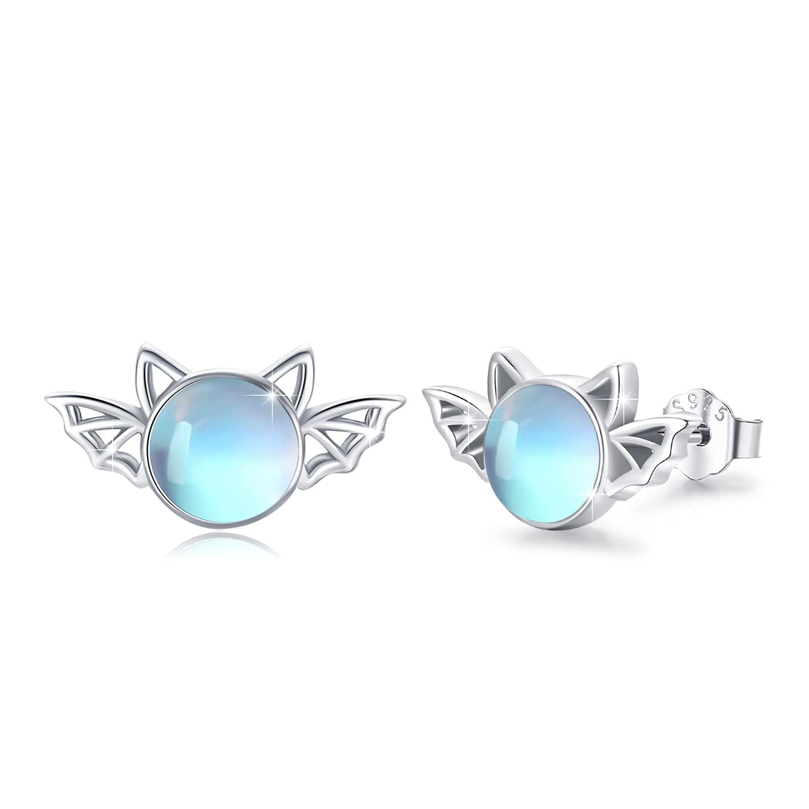 Sterling Silver Bat Earrings - Rhodium Plated- Rhodium Plated