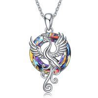 wholesale 925 Sterling Silver Rainbow Crystal Swan Pendant Necklace for Women- Rhodium Plated