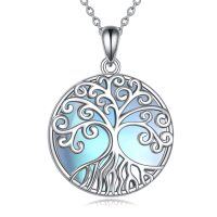 wholesale 925 Sterling Silver Round Tree of Life Moonstone Pendant Necklace for Women- Rhodium Plated