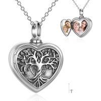 wholesale 925 Sterling Silver Heart-Shaped Tree of Life Photo Locket Urn Pendant Necklace with Chain and Fill Kit- Rhodium Plated