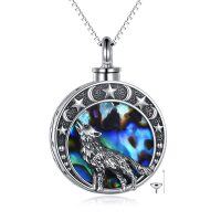 wholesale 925 Sterling Silver Abalone Shell Wolf Memorial Cremation Jewelry Urn Keepsake Pendant Necklace for Ashes with Funnel and Chain 36 - Gift Boxed- Rhodium Plated