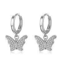 wholesale 925 Sterling Silver Butterfly Hoop Earrings with Cubic Zirconia Pendant for Women Girls  (Butterfly)- Rhodium Plated