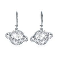 wholesale 925 Sterling Silver CZ Saturn Drop Earrings- Rhodium Plated
