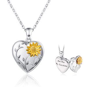 Sterling Silver Sunflower Locket Necklace-0