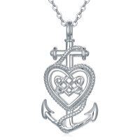 wholesale 925 Sterling Silver Heart Knot Rope Anchor Pendant Necklace for Women Men Gifts- Rhodium Plated