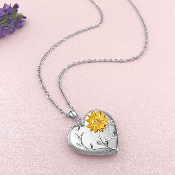 Sterling Silver Sunflower Locket Necklace-2