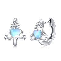 wholesale 925 Sterling Silver Opal Triquetra Heart Huggie Earrings for Women- Rhodium Plated