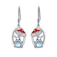 wholesale 925 Sterling Silver Mushroom Rabbit Moonstone Drop Earrings- Rhodium Plated