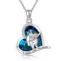 wholesale 925 Sterling Silver Blue Crystal Unicorn Love Forever Pendant Necklace- rhodium