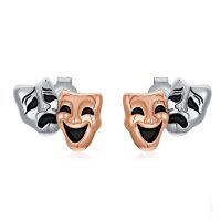 wholesale 925 Sterling Silver Comedy Tragedy Masks Stud Earrings Theater  for Women and Men- rhodium