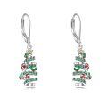 wholesale 925 Sterling Silver Spiral Christmas Tree Drop Earrings with Green and Red Crystals - Festive Holiday s for Her-0-0