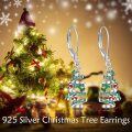 wholesale 925 Sterling Silver Spiral Christmas Tree Drop Earrings with Green and Red Crystals - Festive Holiday s for Her-0-2