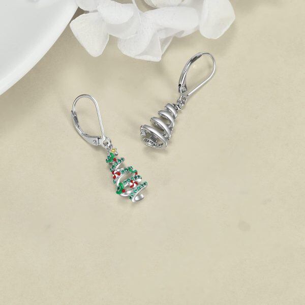 Sterling Silver Christmas Tree Hoop Earrings-5