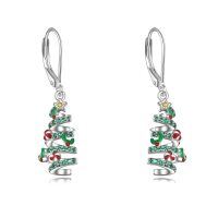 wholesale 925 Sterling Silver Spiral Christmas Tree Drop Earrings with Green and Red Crystals - Festive Holiday s for Her- Rhodium Plated