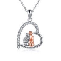 wholesale 925 Sterling Silver Sisters Forever Friendship Heart Pendant Necklace with Cubic Zirconia and Engraved Message Always my sister forever my friend- rhodium