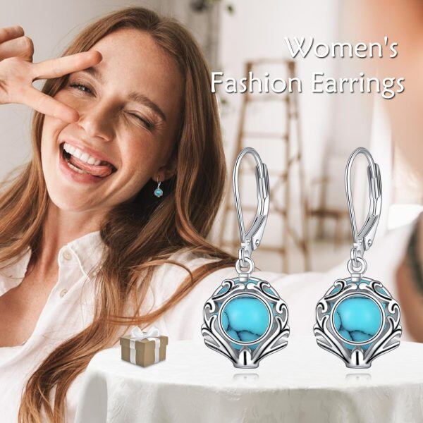 Sterling Silver Filigree Turquoise Drop Earrings-2