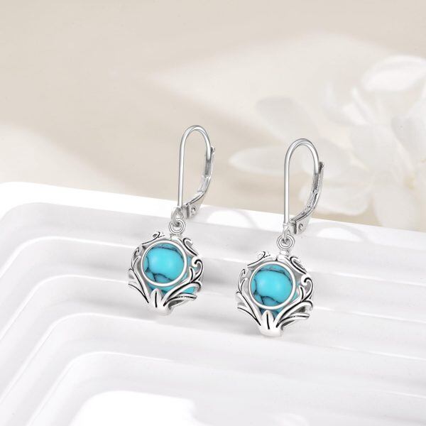 Sterling Silver Filigree Turquoise Drop Earrings-3