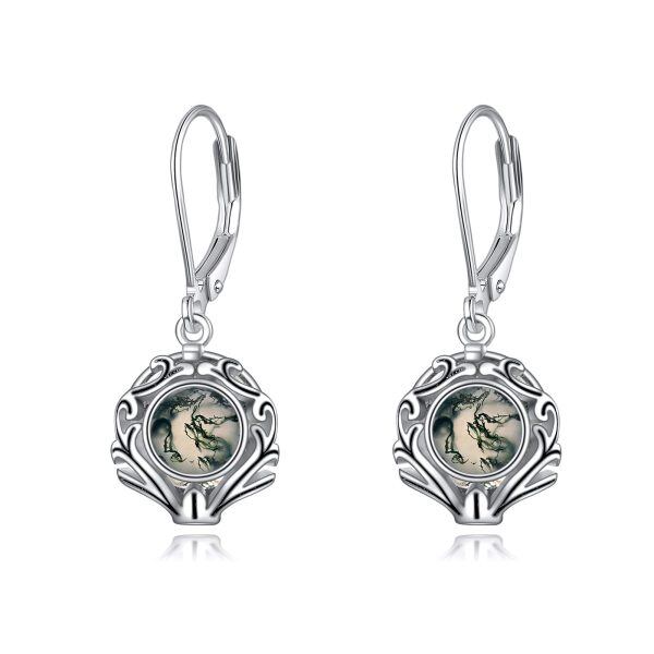 Sterling Silver Filigree Moss Agate Drop Earrings-0