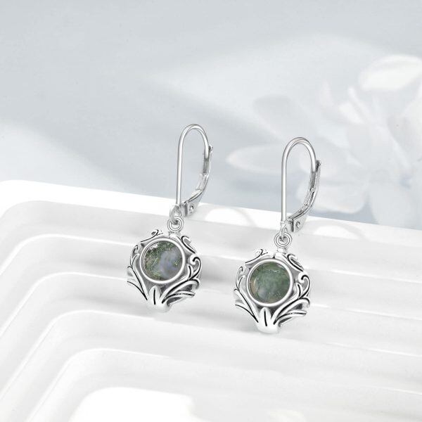 Sterling Silver Filigree Moss Agate Drop Earrings-2