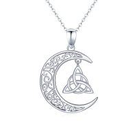 wholesale 925 Sterling Silver Crescent Moon Triquetra Knot Pendant Necklace for Women- Rhodium Plated